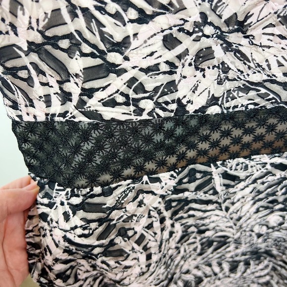 NWOT SHO by Tadashi Shoji Botanical Print Lace Inset Midi Dress in Black - Picture 8 of 16